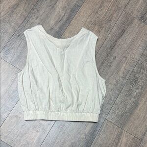 Sleeveless Cropped Linen Blend Tank Top in Light Beige